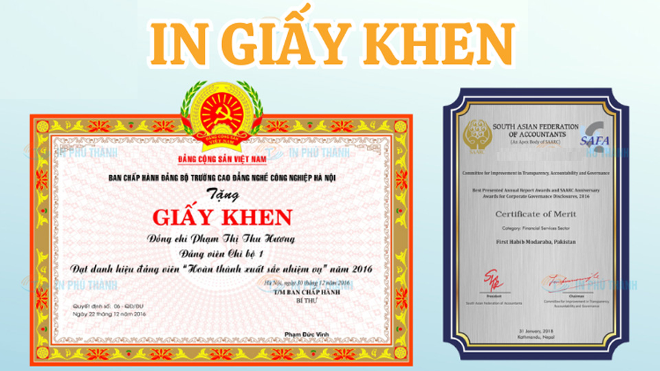 In Giấy khen của inlapco